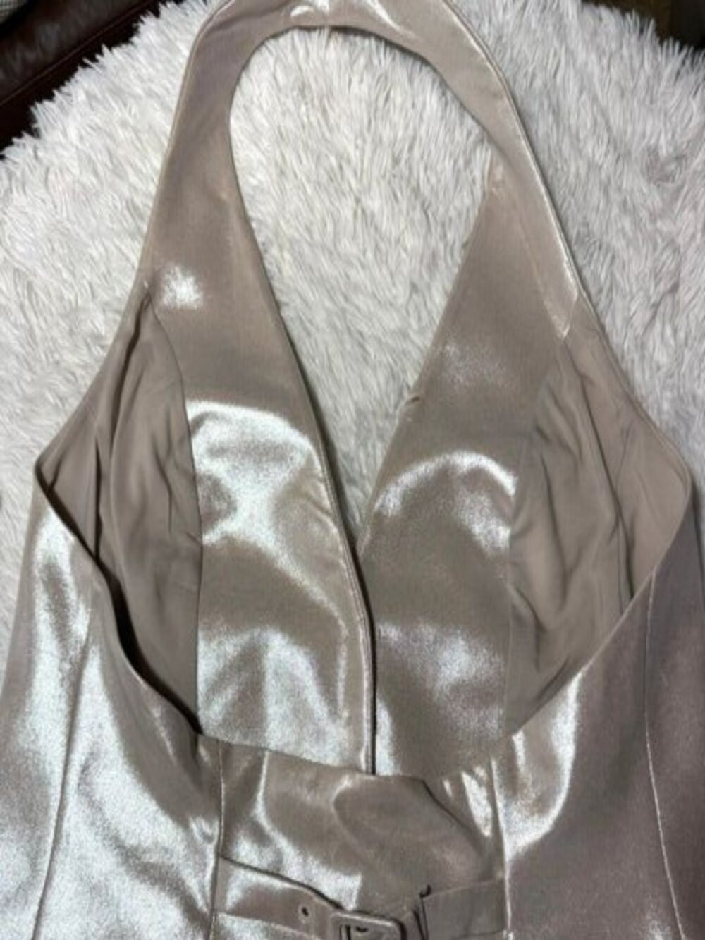 Express Metallic Beige Button Front Back Belt Stretch Halter Vest - Picture 6 of 10